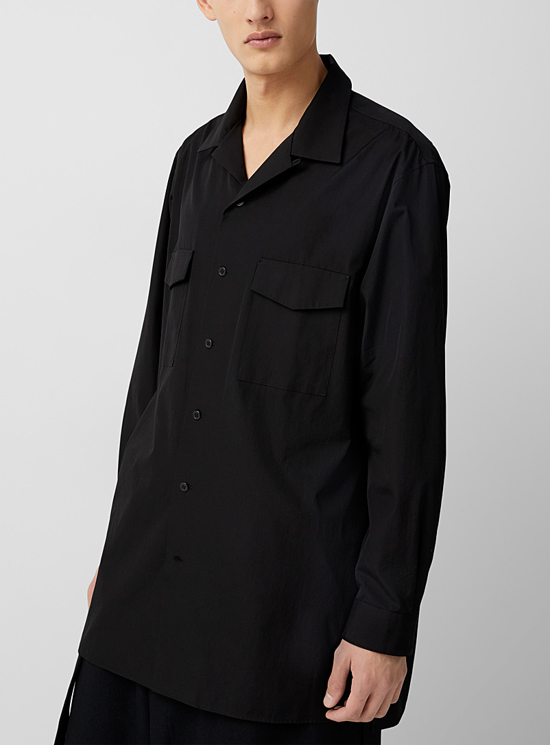 Yohji Yamamoto Black Open collar elongated shirt for men