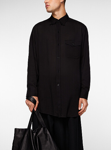 Yohji Yamamoto: La longue chemise diaphane triple col Noir pour homme