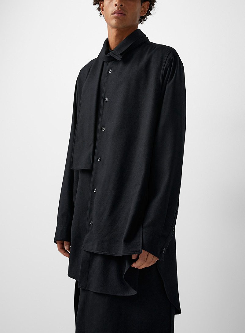 Yohji Yamamoto: La chemise de laine col cravate Noir pour homme