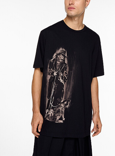 Yohji Yamamoto Black Yohji Yamamoto sketch elongated T-shirt for men