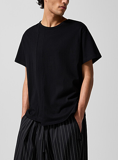 Yohji Yamamoto: Le t-shirt blocs ton sur ton Noir pour homme