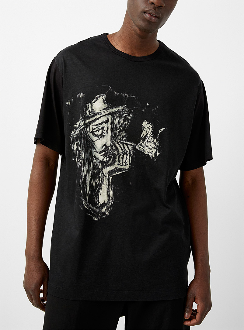 Yohji Yamamoto Black Portrait printed T-shirt for men