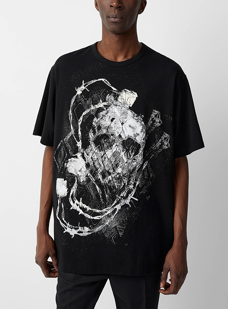 Yohji Yamamoto Black Pigment stylized skull T-shirt for men
