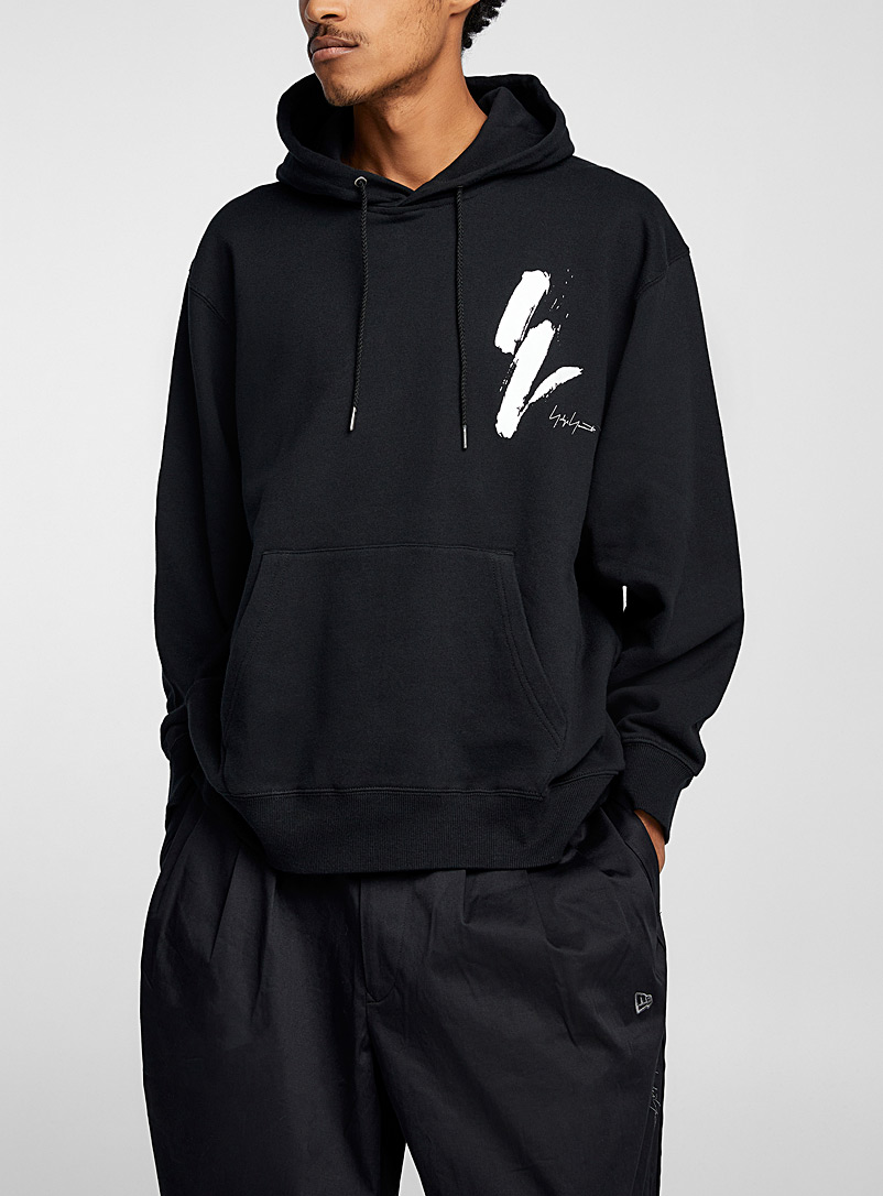 Yohji Yamamoto Black Brush strokes print hoodie for men