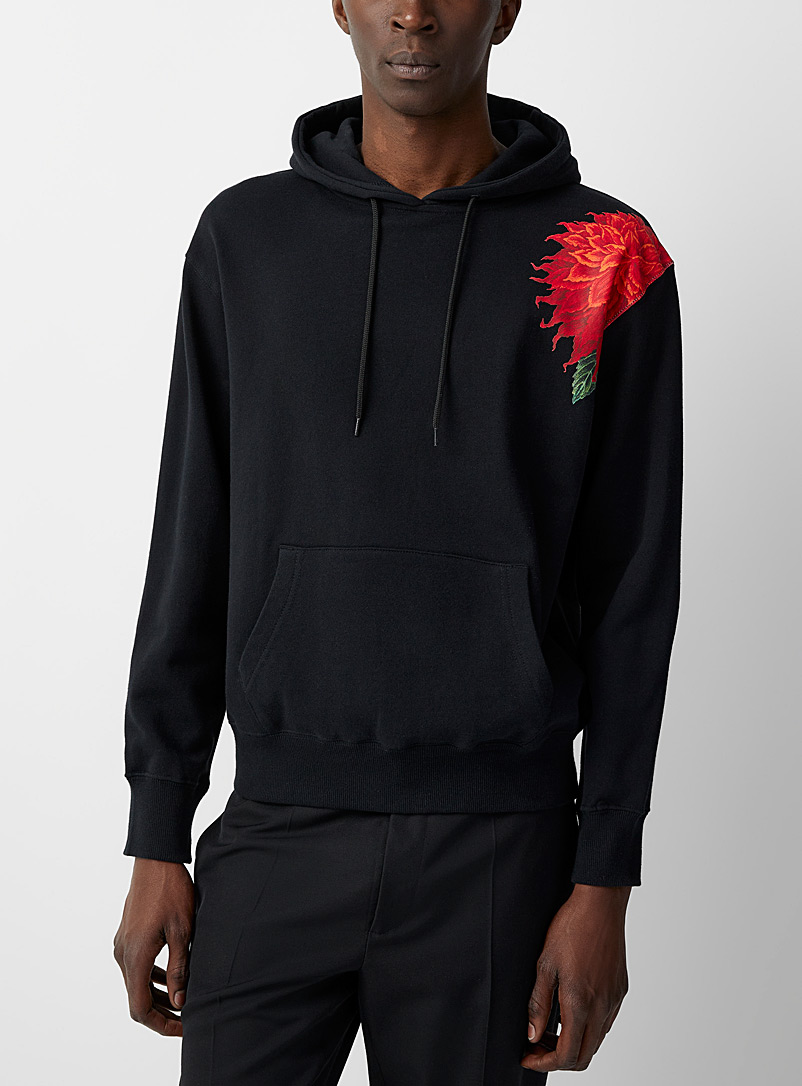 Yohji Yamamoto Black Red flower print hoodie for men