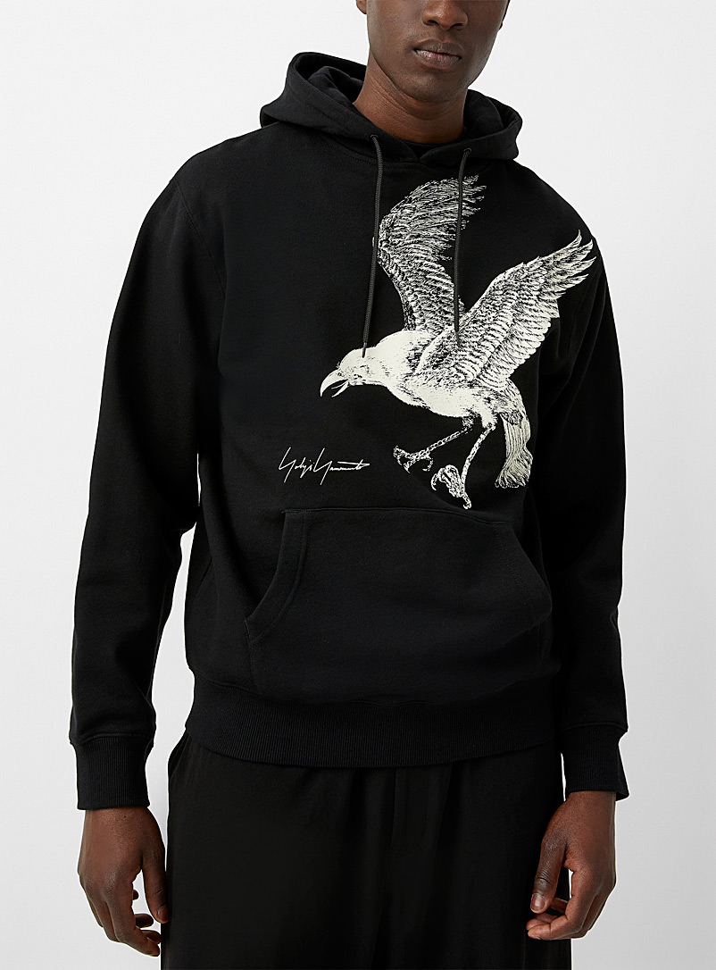 Yohji Yamamoto Black Eagle illustrated hoodie for men