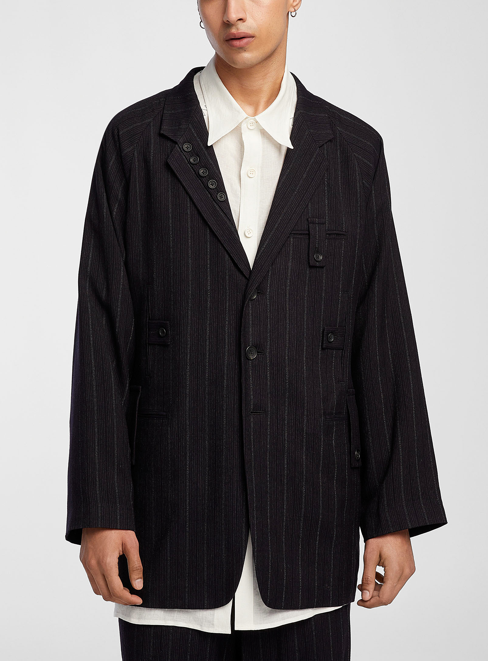 Yohji Yamamoto Woven Stripes Flowy Jacket In Black