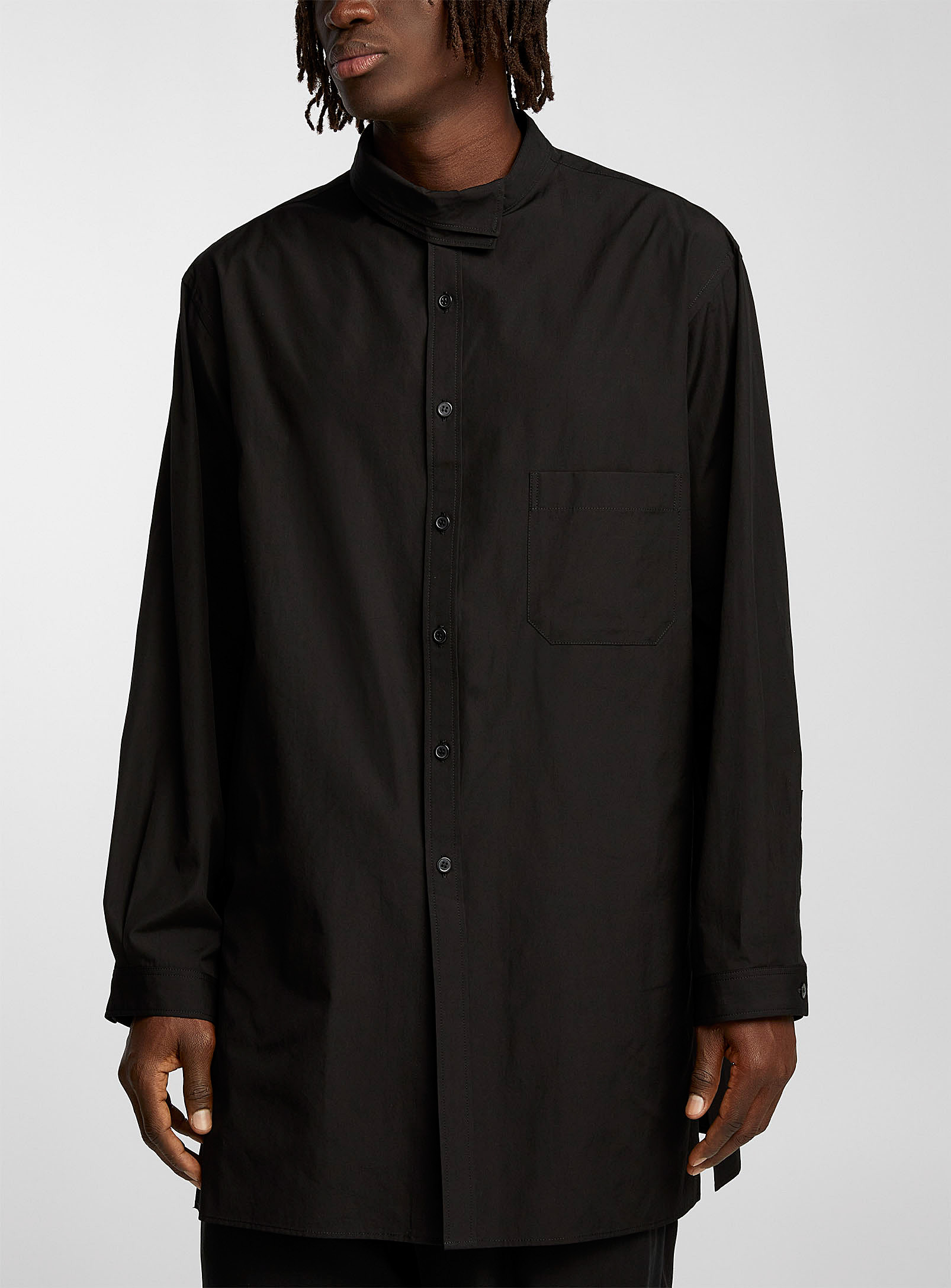 Yohji Yamamoto - Men's Asymmetrical-double-collar longline shirt