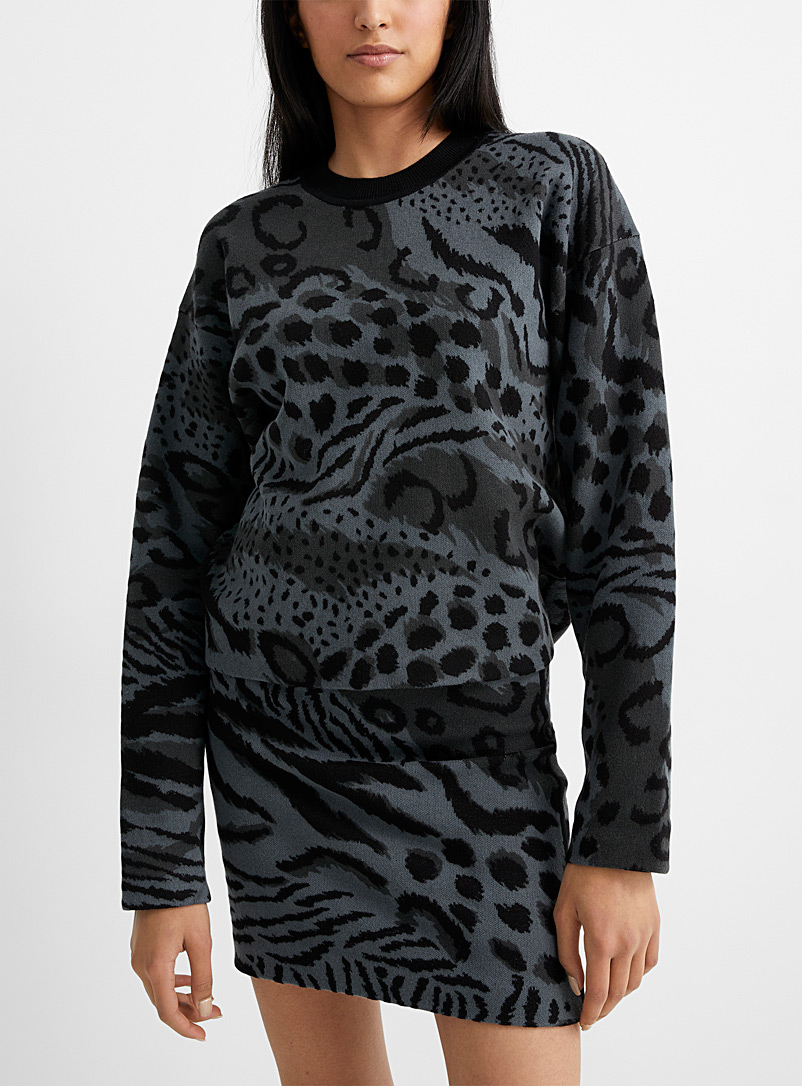 Kenzo Patterned Grey Merino wool leopard sweater for women