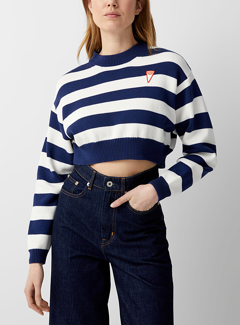 Kenzo Marine Blue Nautical stripes cropped sweater for women