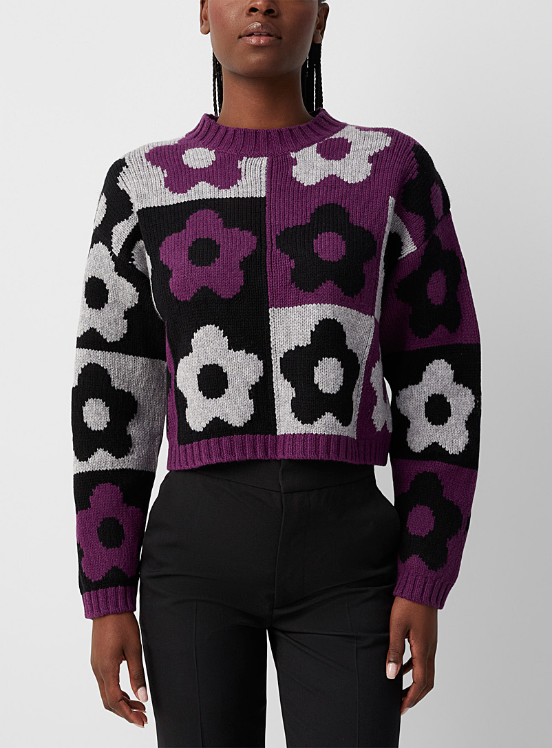 Kenzo Mauve Checkered flowers sweater for women