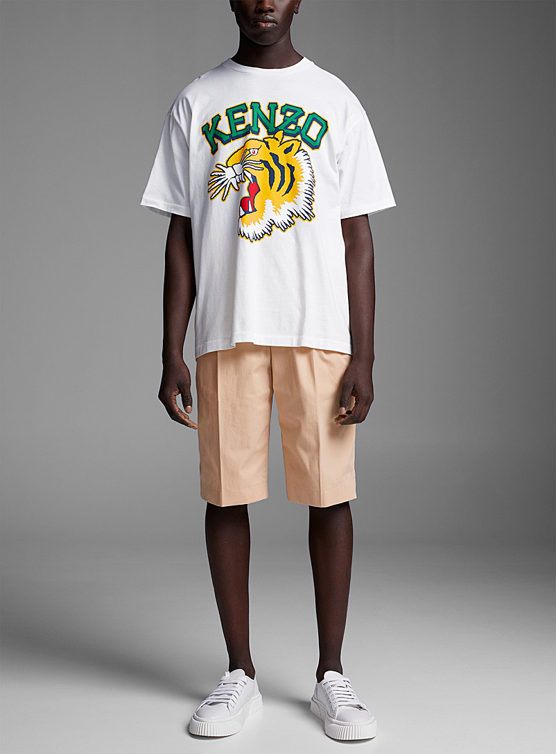 Kenzo Cream Beige Pleated chino Bermuda shorts for men