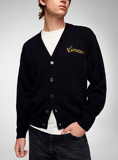 Kenzo: Le cardigan tigre perl&eacute; Jumping Tiger Noir pour homme