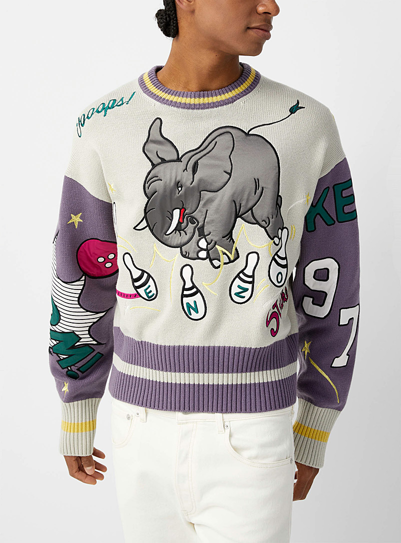 Kenzo Patterned Ecru Bowling elephant sweater for men