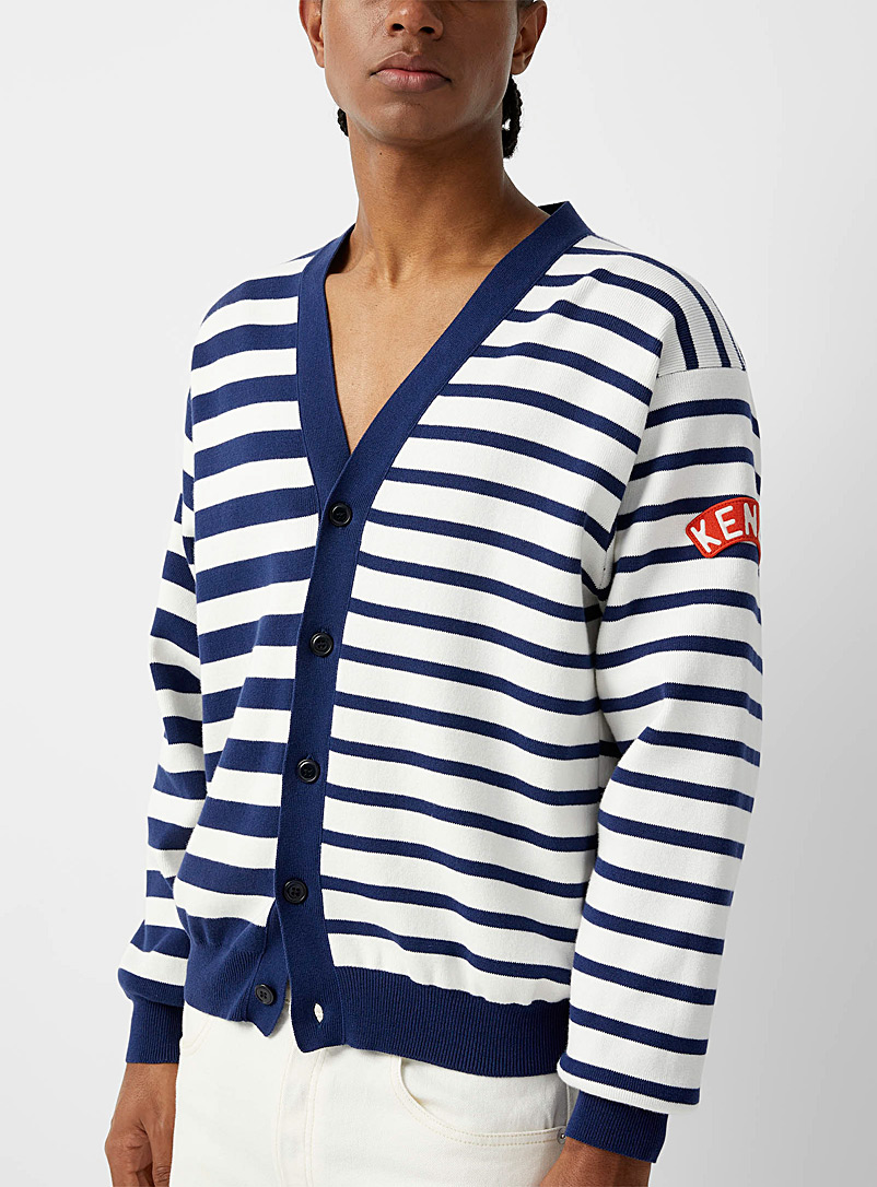 Kenzo Marine Blue Multiple coloured stripes cardigan for men