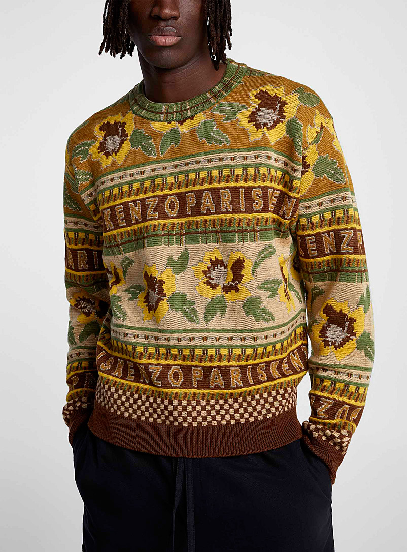 Kenzo Patterned Yellow Metallic thread Fair Isle sweater for men