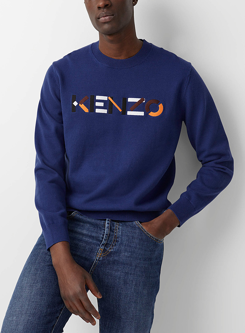 Kenzo Dark Blue Embroidered multicoloured signature sweater for men