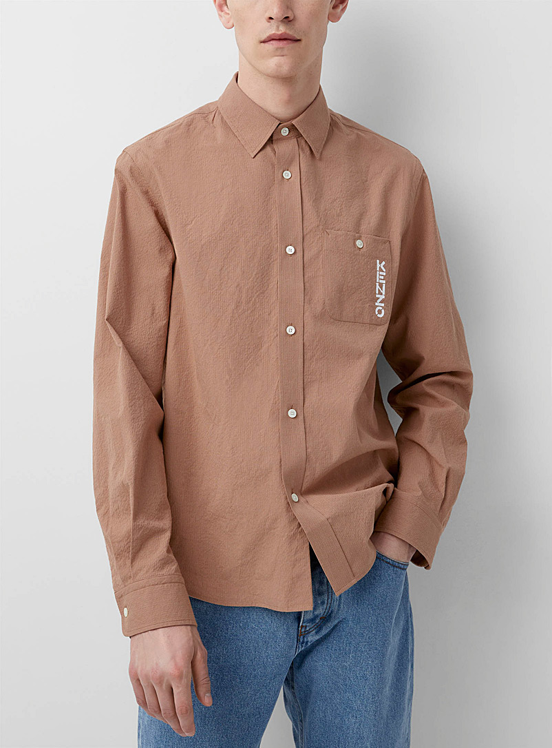 Kenzo Cream Beige Embroidered signature pocket shirt for men