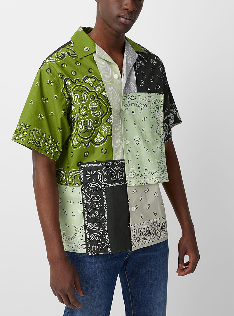 Kenzo: La chemise manches courtes Patchwork Vert pour homme
