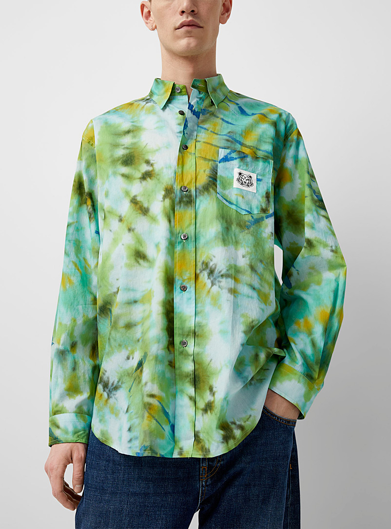 Kenzo: La chemise tie-dye acidulée Vert pâle-lime pour homme