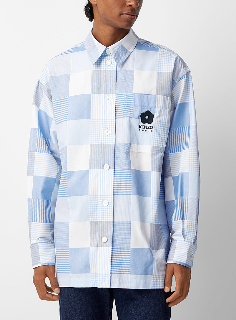 Kenzo Blue Blueish patchwork shirt for men