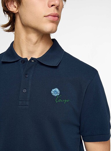 Kenzo Navy/Midnight Blue Floral signature piqu&eacute; polo shirt for men