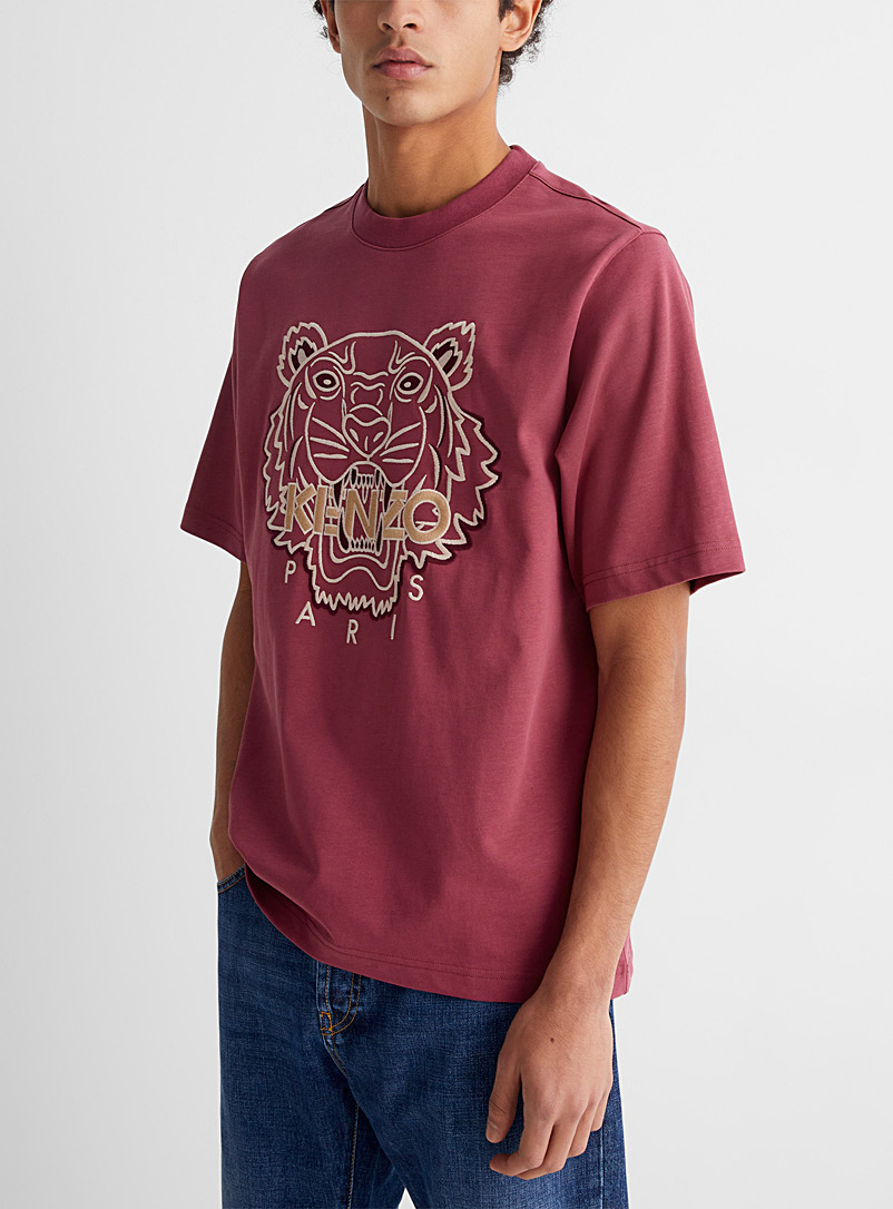 Kenzo: Le t-shirt uni tigre brodé Rose pour homme