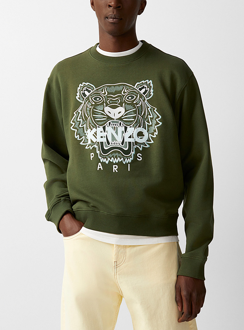 Kenzo Green Embroidered signature tiger sweatshirt for men