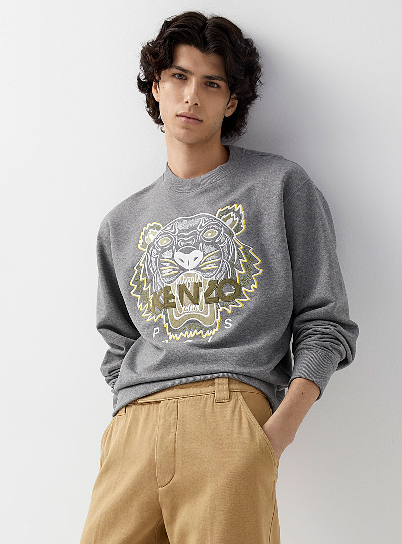Kenzo Grey Embroidered signature tiger sweatshirt for men