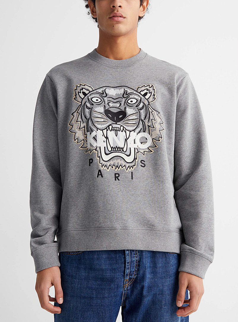 Kenzo Grey Embroidered tiger sweatshirt for men