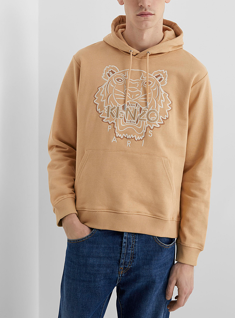 Kenzo Cream Beige Embroidered tiger and signature hoodie for men