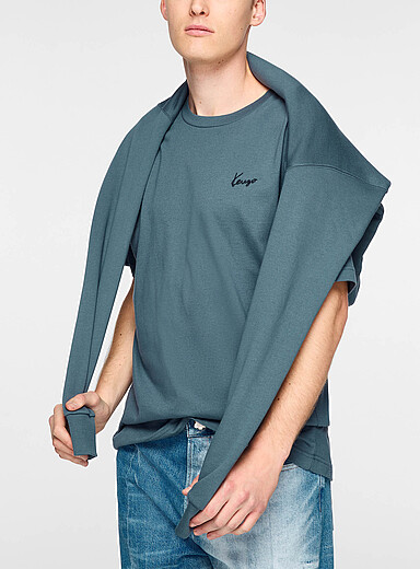 Kenzo Charcoal Embroidered script logo T-shirt for men