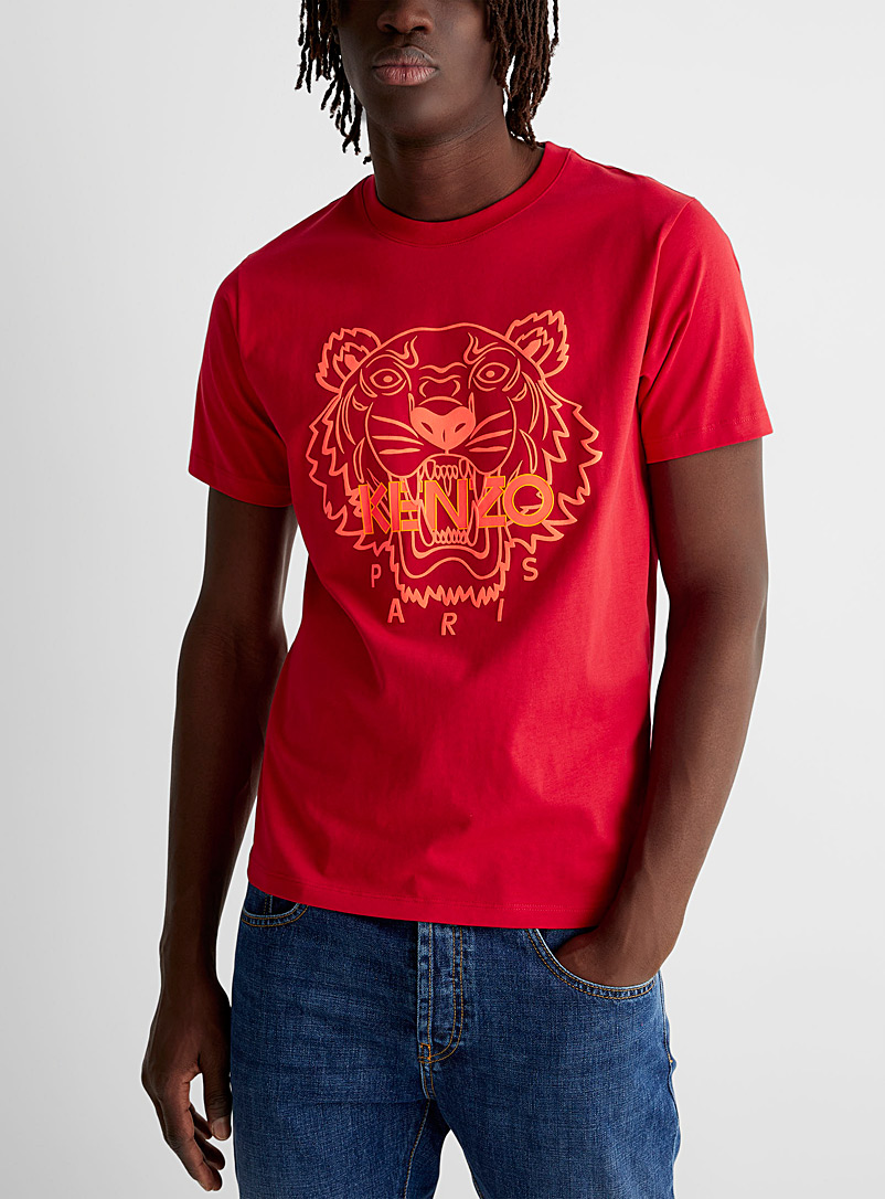 Kenzo: Le t-shirt tigre néon Rouge pour homme