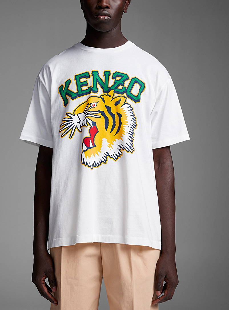 Kenzo: Le t-shirt tigre Varsity Jungle Ivoire blanc os pour homme