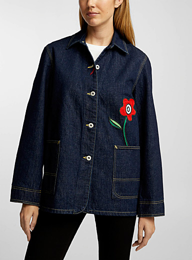 Kenzo Dark Blue Vivienne Street embroidered denim jacket for women
