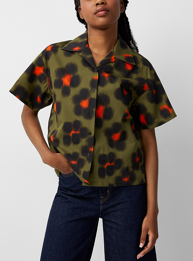Kenzo: La chemise en popeline Hana Leopard Kaki chartreuse pour femme