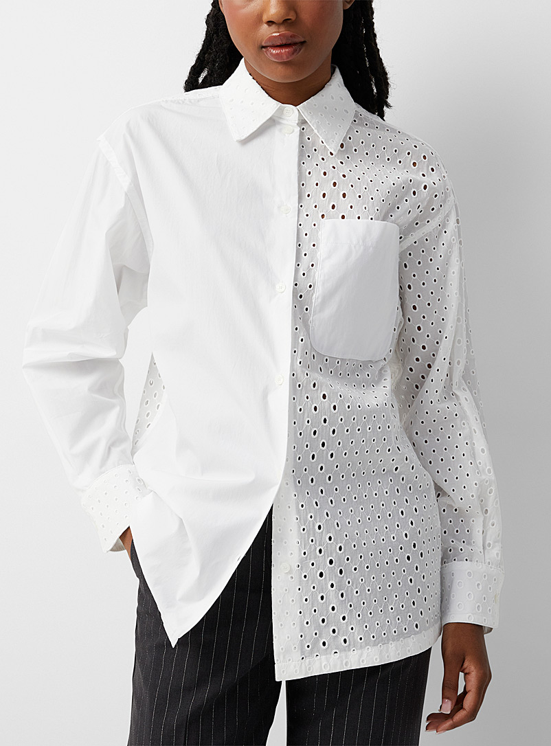 Kenzo Ivory White Broderie anglaise poplin shirt for women