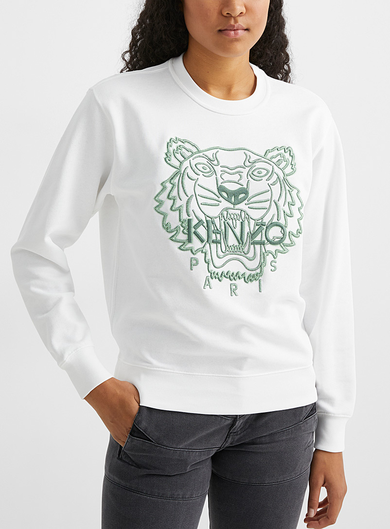Kenzo White Embroidered tiger sweatshirt for women