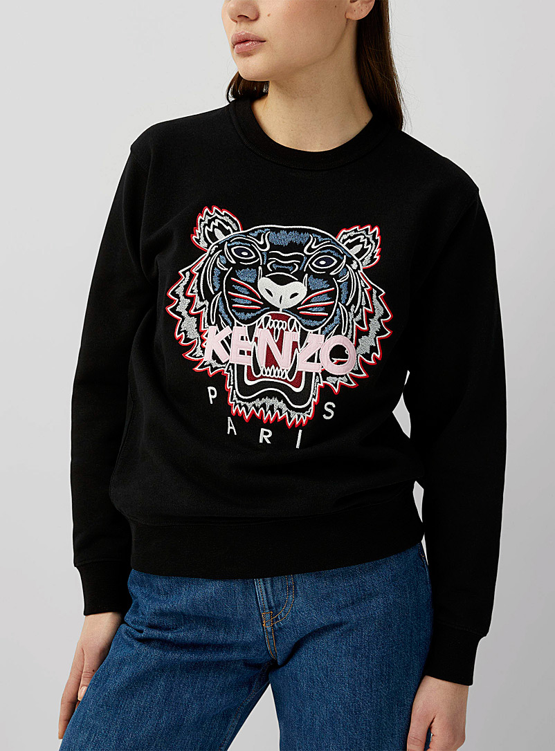 Kenzo Black Embroidered tiger sweatshirt for women