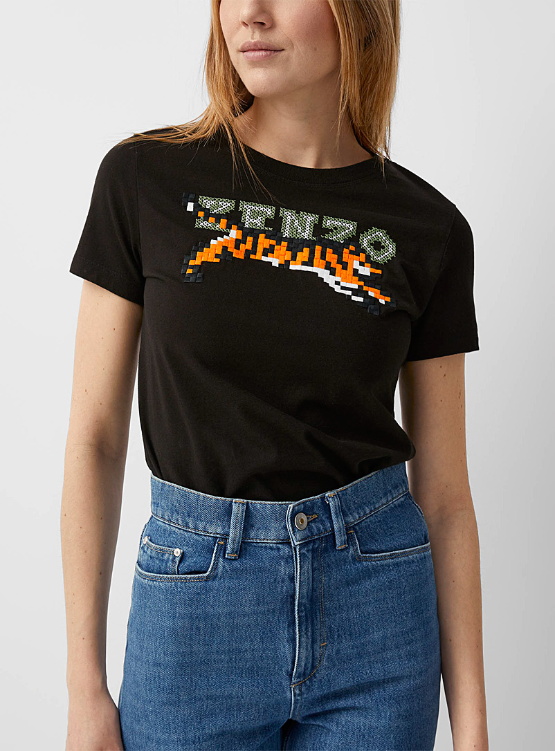 Kenzo: Le t-shirt logo tigre pixelisé Noir pour femme