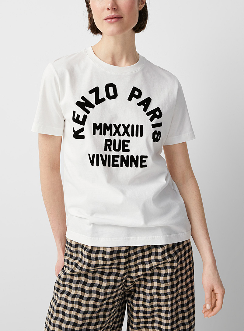 Kenzo: Le t-shirt logo velours Ivoire blanc os pour femme