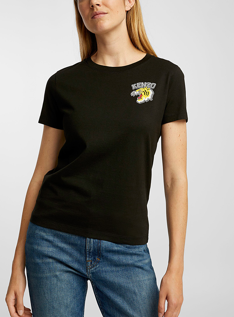 Kenzo: Le t-shirt petit logo Varsity Jungle Noir pour femme