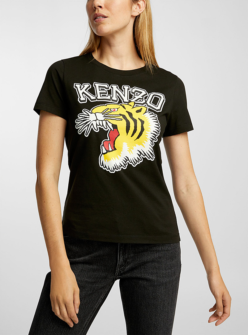 Kenzo: Le t-shirt tigre Varsity Jungle Noir pour femme