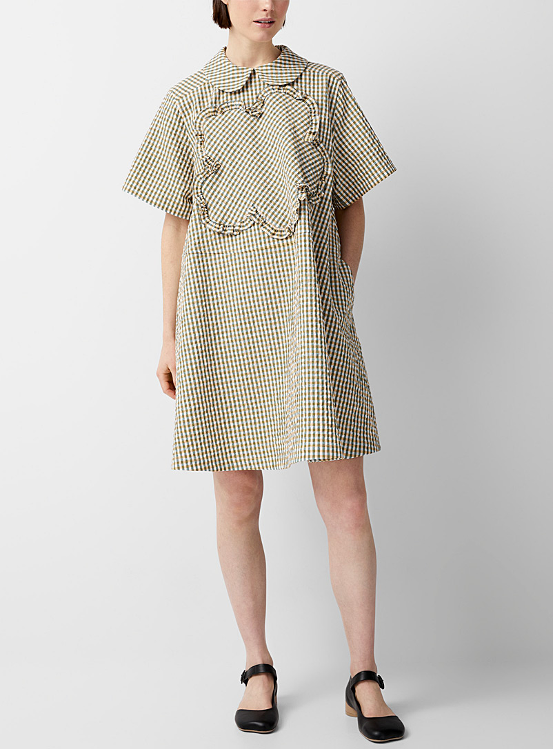 Kenzo: La robe vichy texturée Miel chameau pour femme