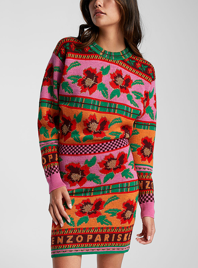 Kenzo Assorted Fair Isle metallized thread sweater dress for women