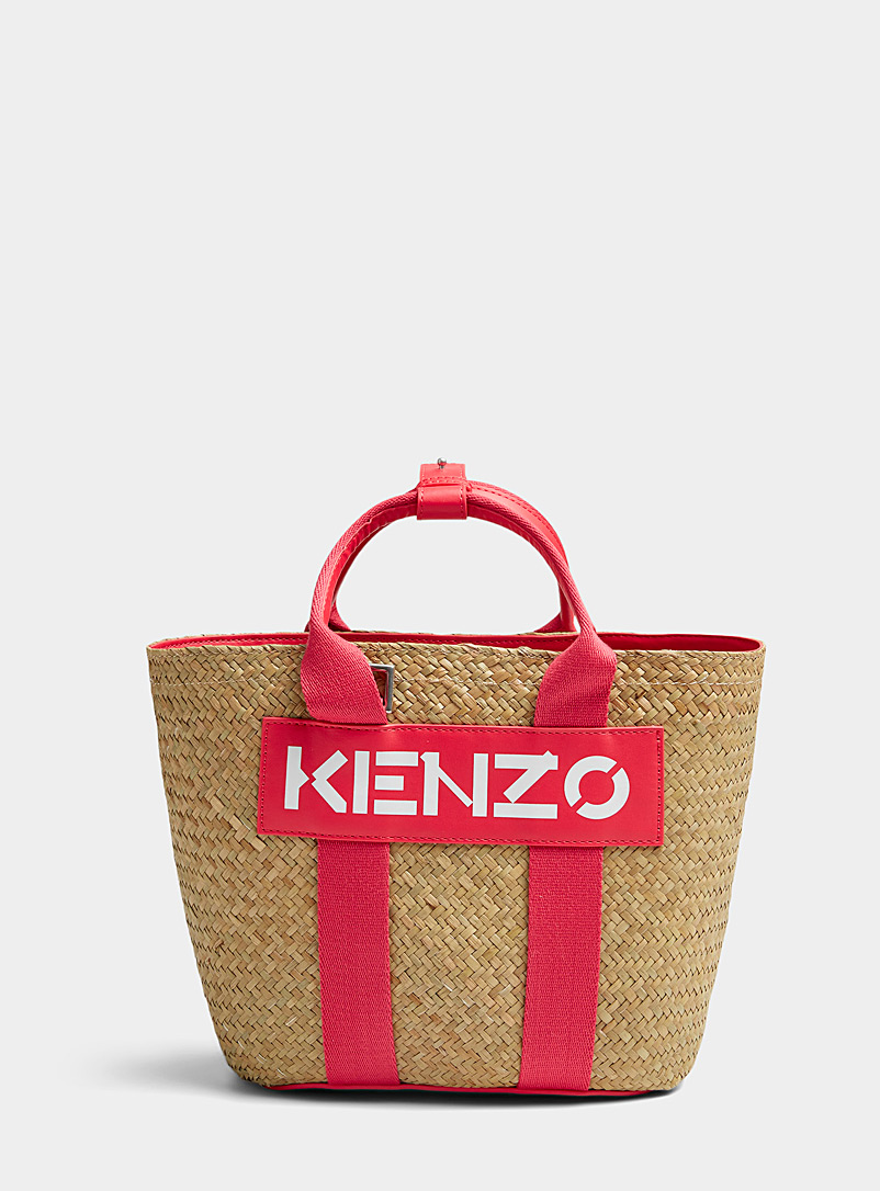 Kenzo Medium Pink Small logo basket-weave tote for women