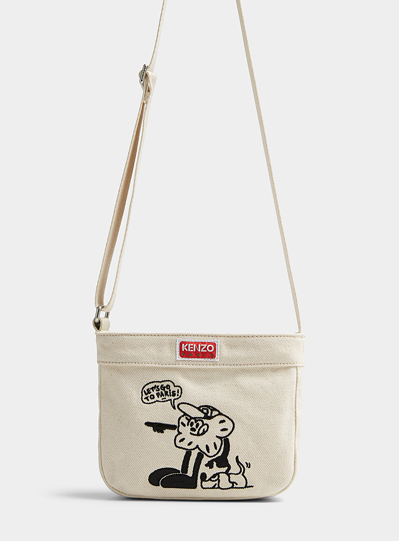 Kenzo Ecru/Linen Graphic cotton fabric small shoulder bag for women
