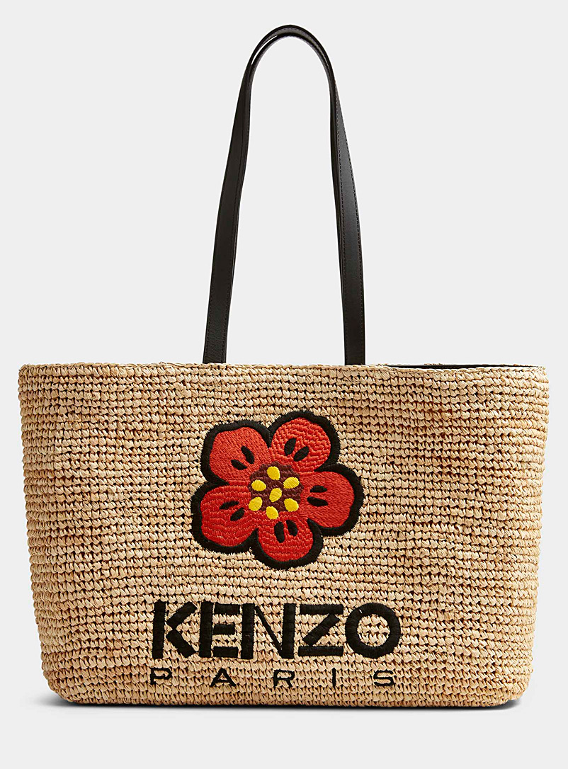 Kenzo Black Boke raffia tote bag for women