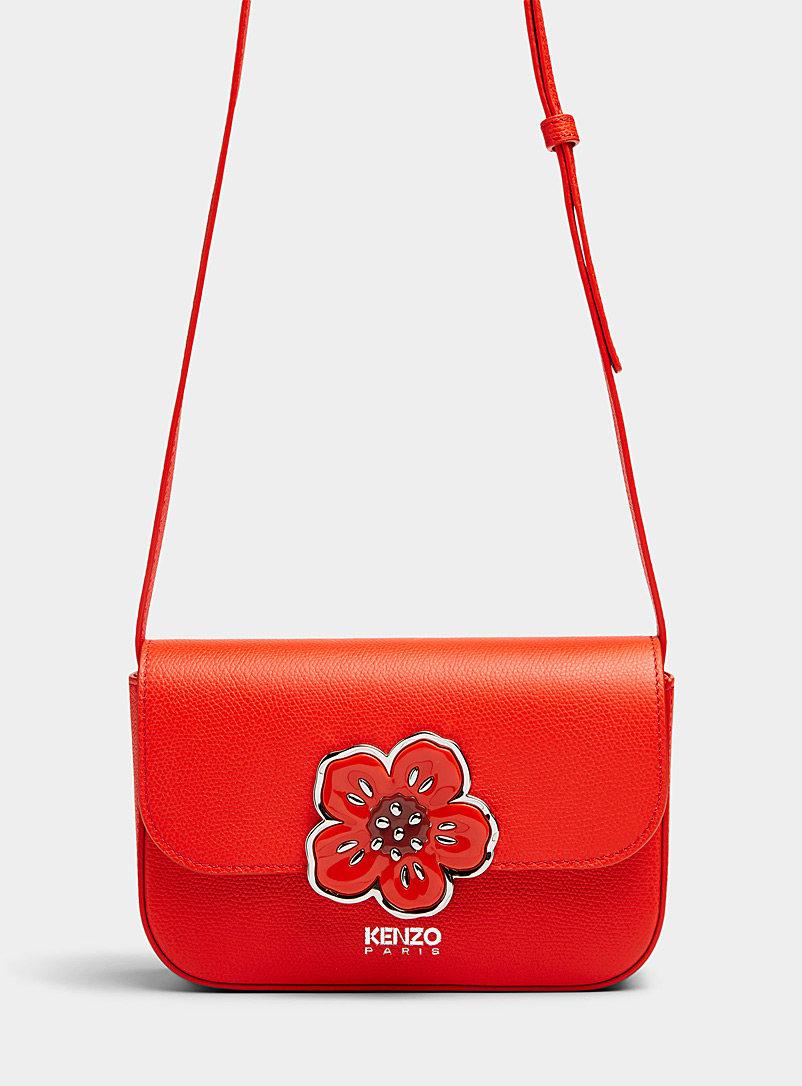 Kenzo Bright Red Leather Boke Flower signature cross-body bag for women