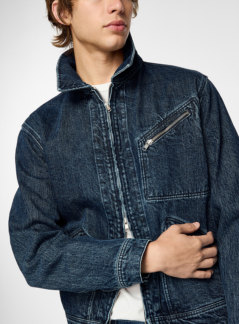 Washed indigo embroidered utilitarian jacket product image (primary)